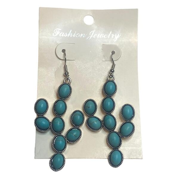 NEW Boho Turquoise Beaded Cactus Drop Earrings French Wire Hook Clay Drop A0138 - Picture 7 of 15